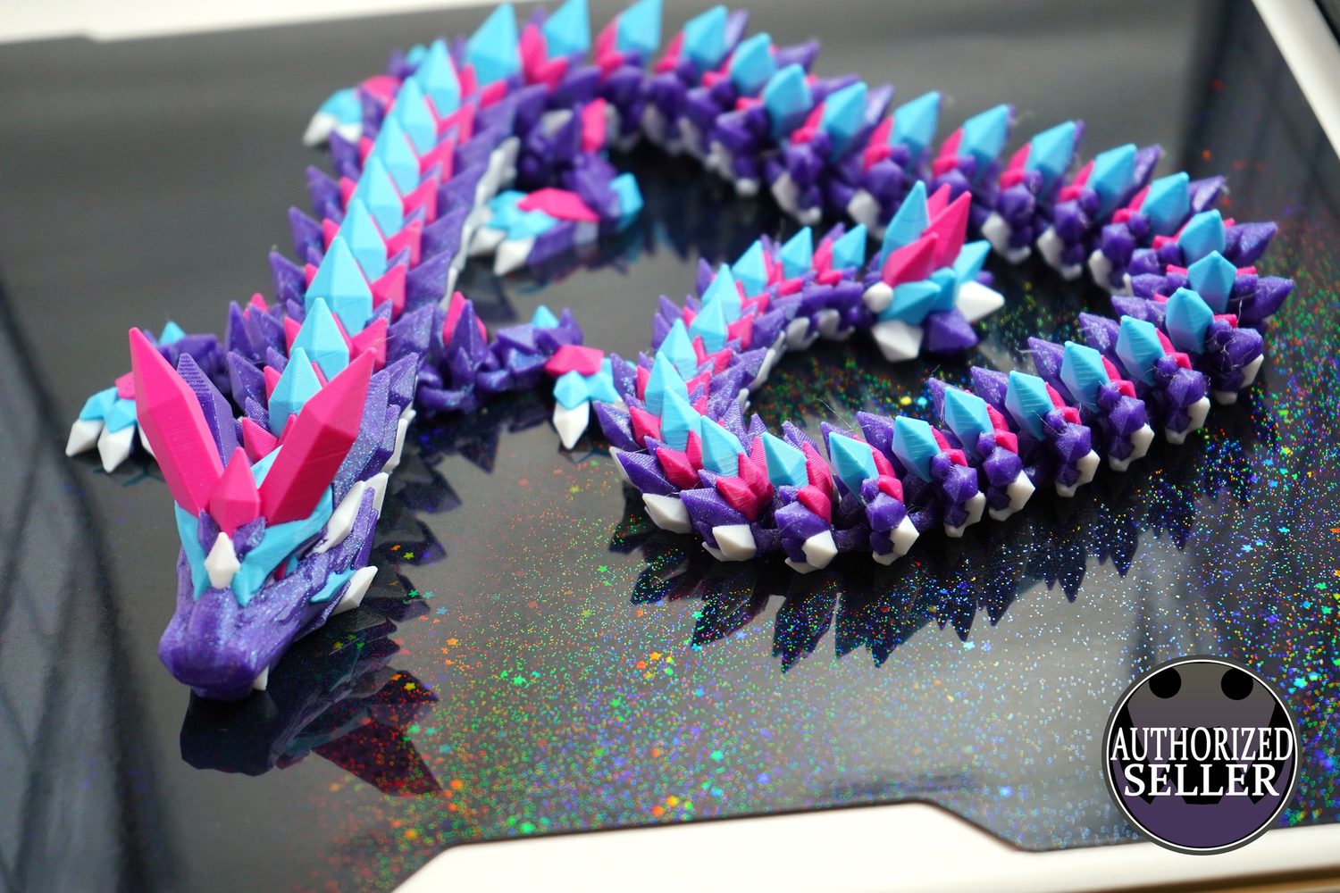 Aurora — articulated crystal dragon, 3D printed in Melbourne, never drop-shipped